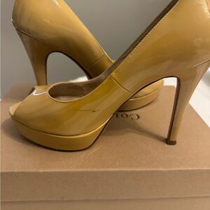 Cole Haan Glossy Yellow Peep-Toe Heels